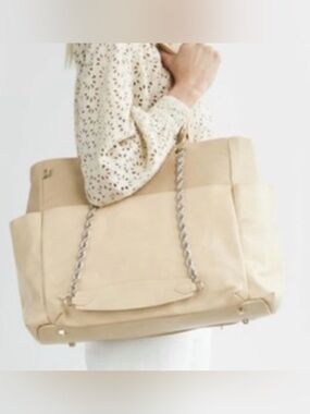 BEIS Cream Tote diaper Bag with Chain Handles